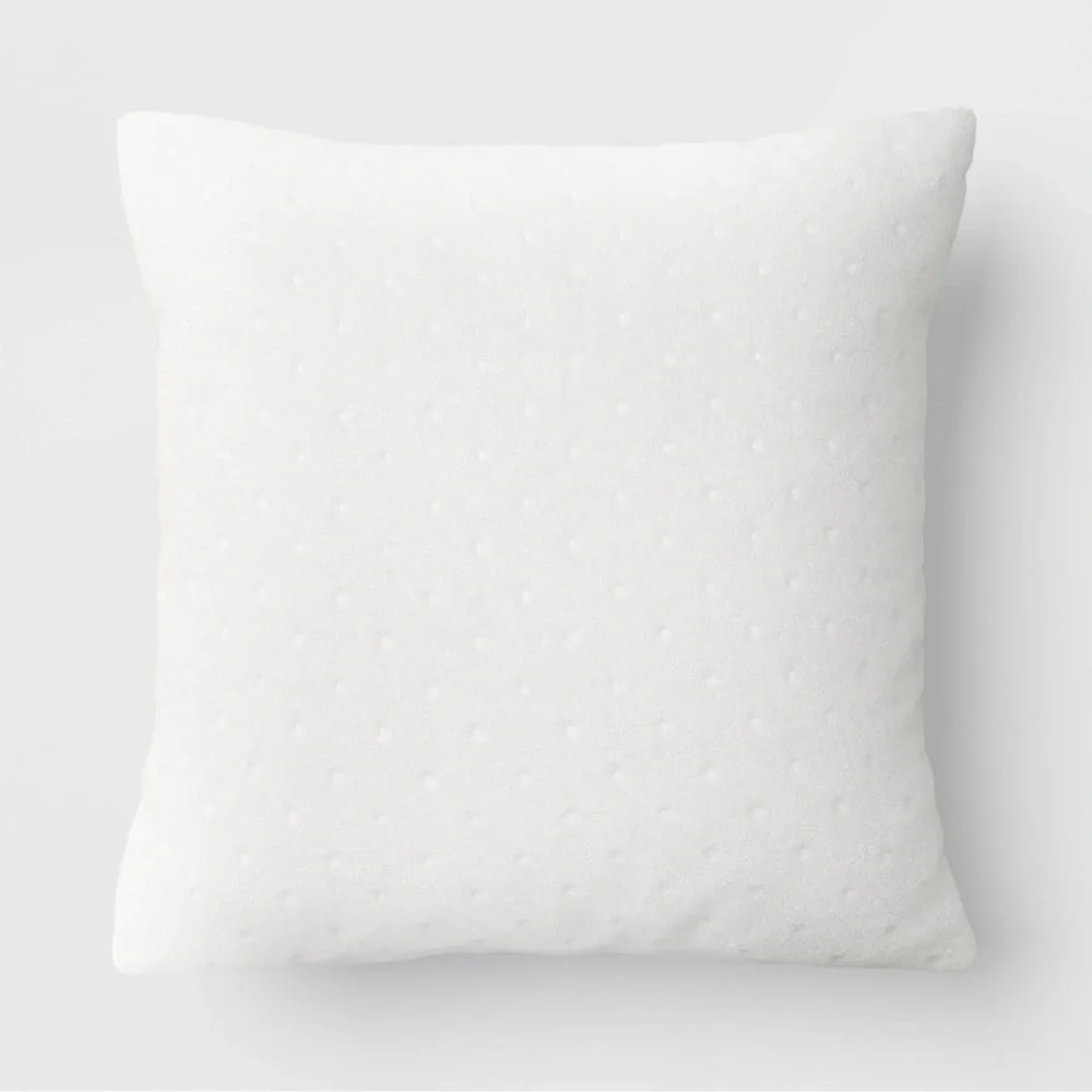 Threshold Quilted White Velvet Square Throw Pillow